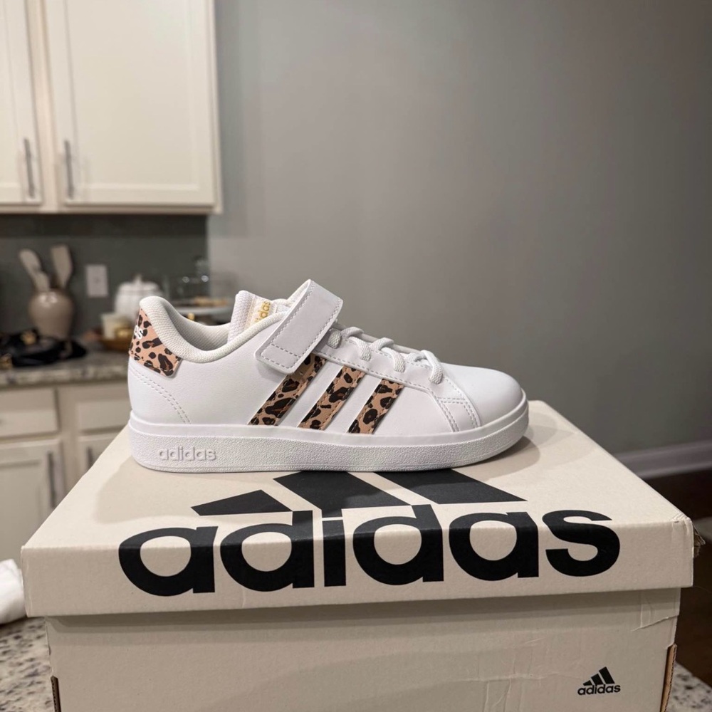 adidas Kids White Sneakers with Leopard Print